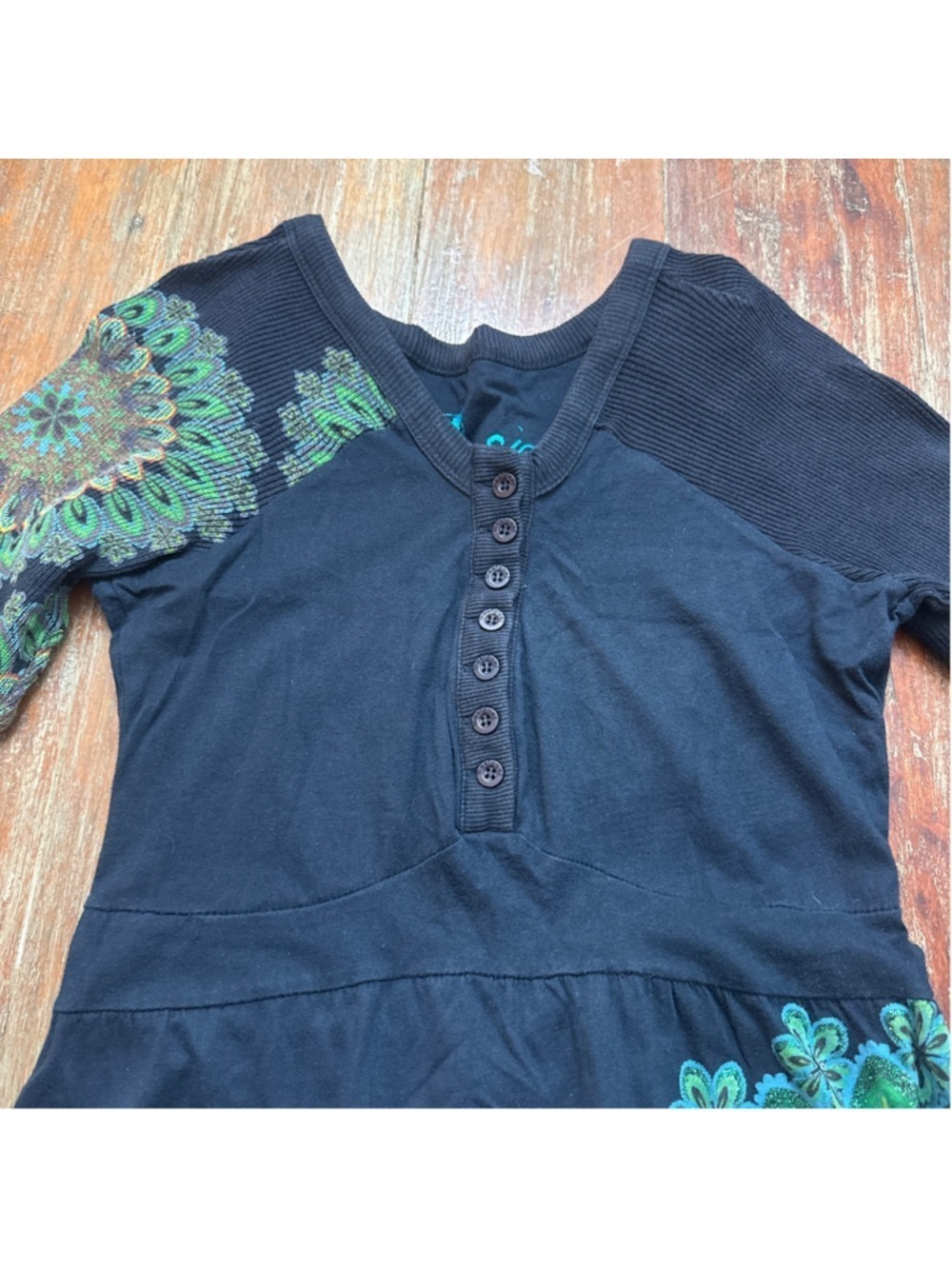 Desigual Navy Mandala Dress Sequin Glitter Mismatched Cuff Size Small - Picture 2 of 13